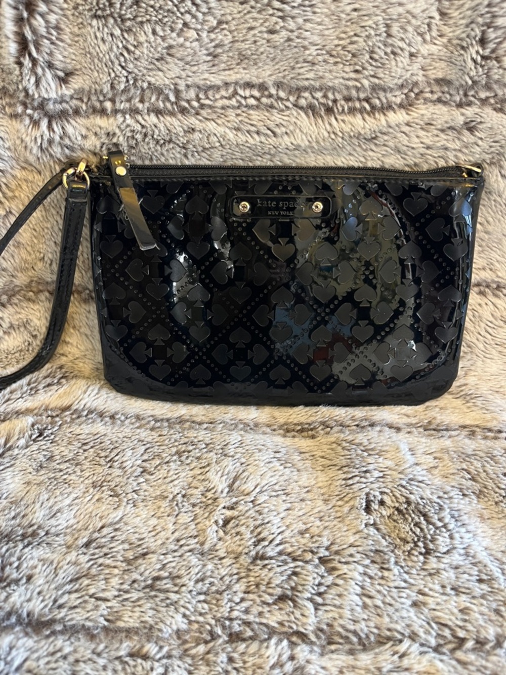 kate spade Black Patent Spade-Embossed Wristlet Clutch
